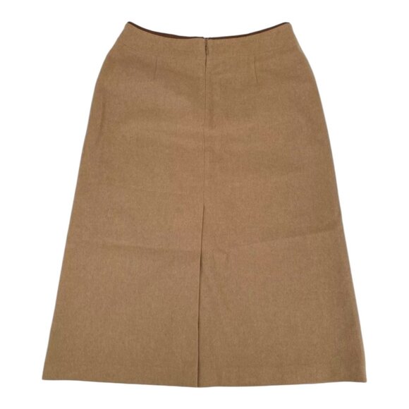 VTG. Talbots 12p Camel Hair A-Line Maxi Skirt Leather Trim 90s Brown - Picture 3 of 7